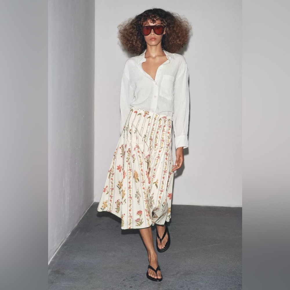 Zara Floral Midi Skirt - Cream and floral